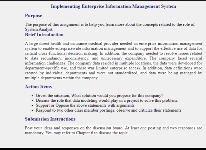 Implementing Enterprise Information Management System | Chegg.com