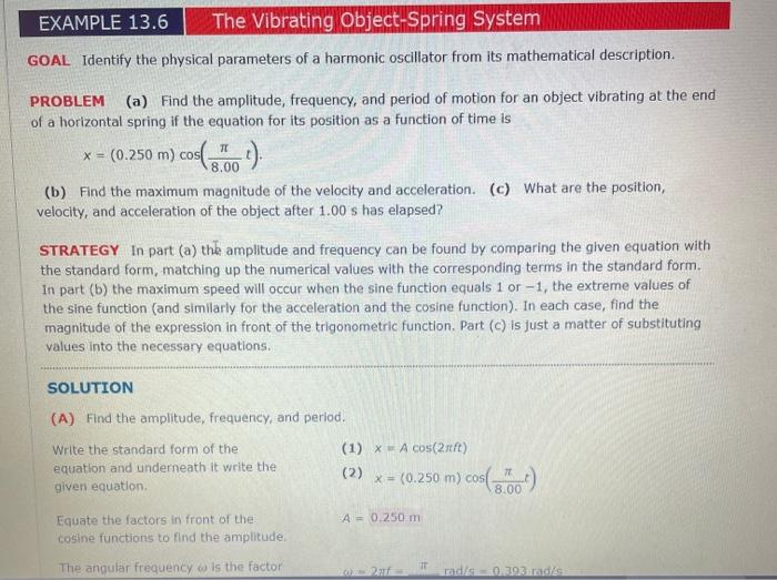 Solved EXAMPLE 13.6 The Vibrating Object-Spring System GOAL | Chegg.com