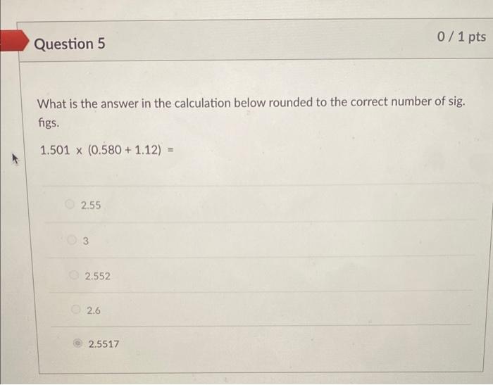 Solved 0/1 pts Question 5 What is the answer in the | Chegg.com