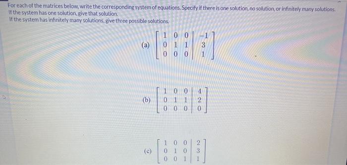 Solved For each of the matrices below. write the | Chegg.com