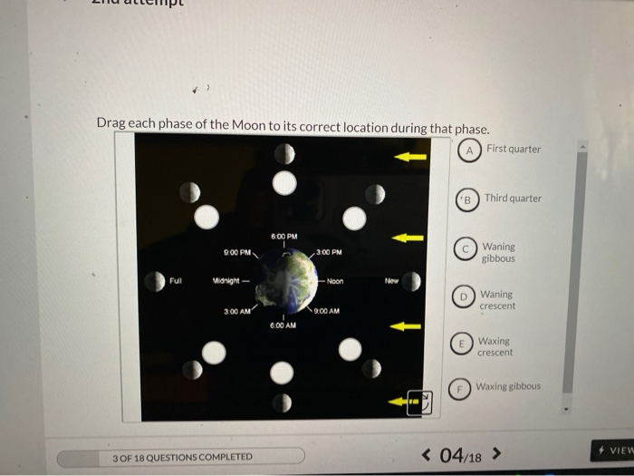 Solved Drag Each Phase Of The Moon To Its Correct Location | Chegg.com