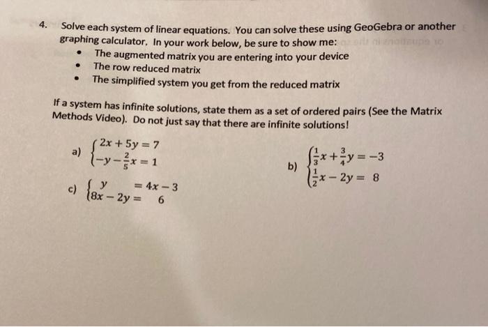 Solved 4. . Solve each system of linear equations. You can | Chegg.com