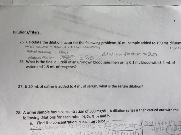 Solved Dilutions Titers 25 Calculate The Dilution Factor