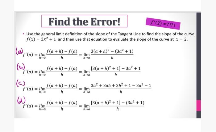 Solved f′(2)=?!?! - Use the general limit definition of the | Chegg.com