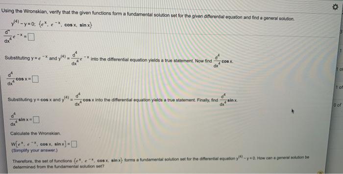 Solved 2 of Using the Wronskian, verify that the given | Chegg.com