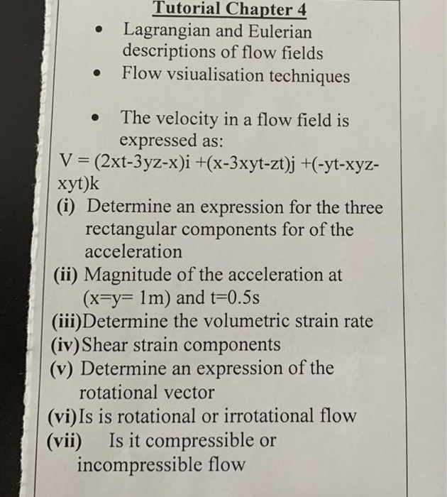 Solved Tutorial Chapter 4 Lagrangian and Eulerian | Chegg.com