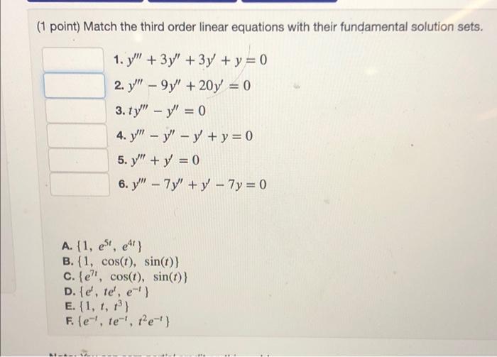 Solved (1 point) Match the third order linear equations with | Chegg.com