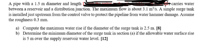 Solved A pipe with a 1.5 m diameter and length carries water | Chegg.com