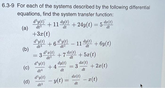 Solved 6.3-9 For each of the systems described by the | Chegg.com
