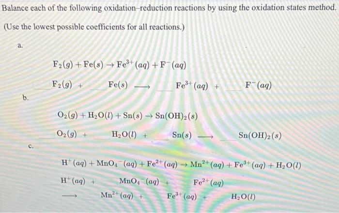 Solved Balance each of the following oxidation-reduction | Chegg.com