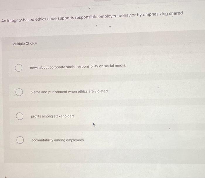 Solved An integrity-based ethics code supports responsible | Chegg.com