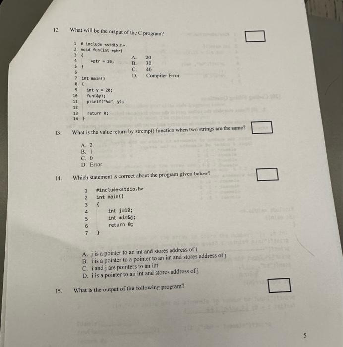 Solved 12. What will be the output of the C program? A. 20 | Chegg.com