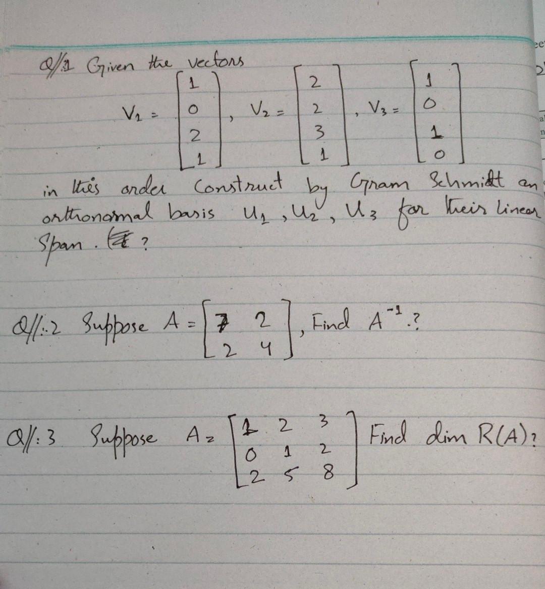 Solved Als Given The Vectors 1 2 1 2 V 1 N 3 1 V2 V2 Chegg Com
