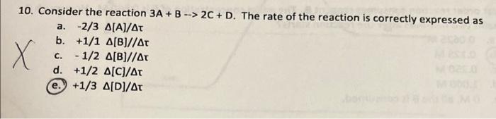 Solved Consider the reaction 3A+B--> 2C +D. The rate of the | Chegg.com