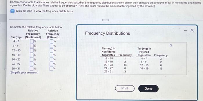 Solved Construct One Table That Includes Relative Freque