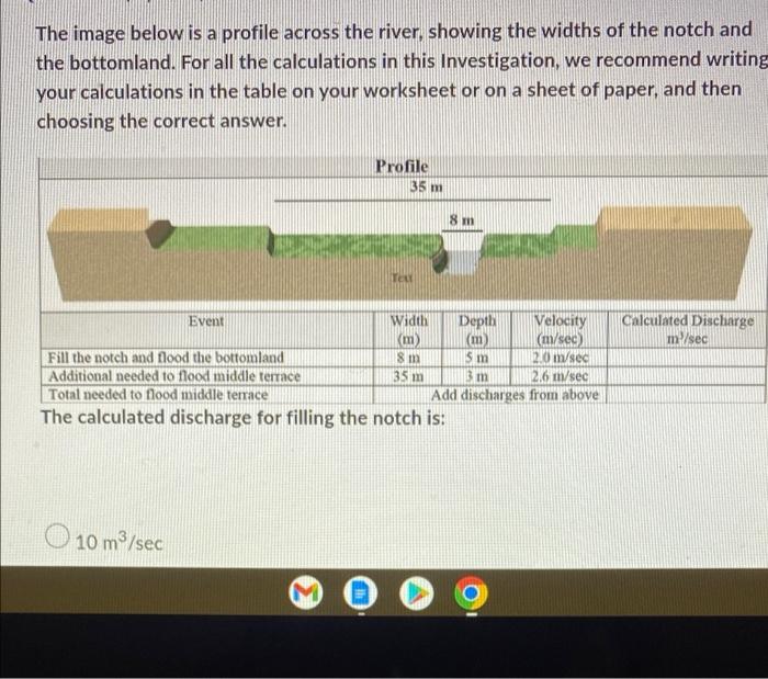 Solved The image below is a profile across the river, | Chegg.com