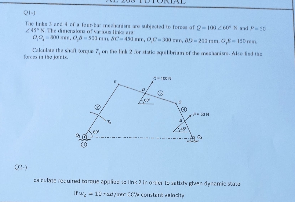 Solved Q1-)The links 3 ﻿and 4 ﻿of a four-bar mechanism are | Chegg.com