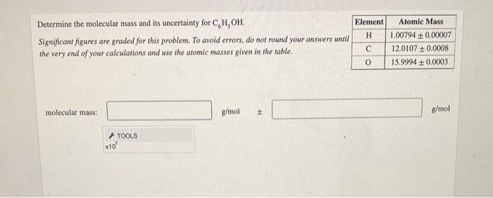 Solved Determine the molecular mass and its uncertainty for | Chegg.com