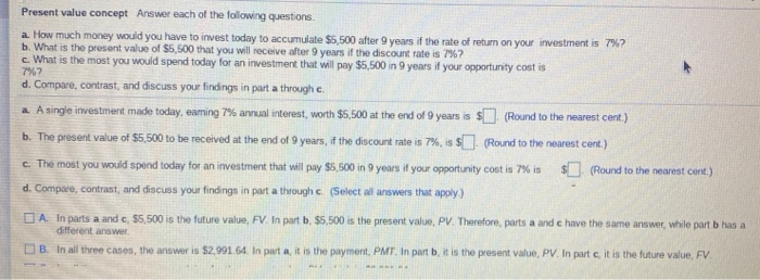 Solved Present value concept Answer each of the following | Chegg.com