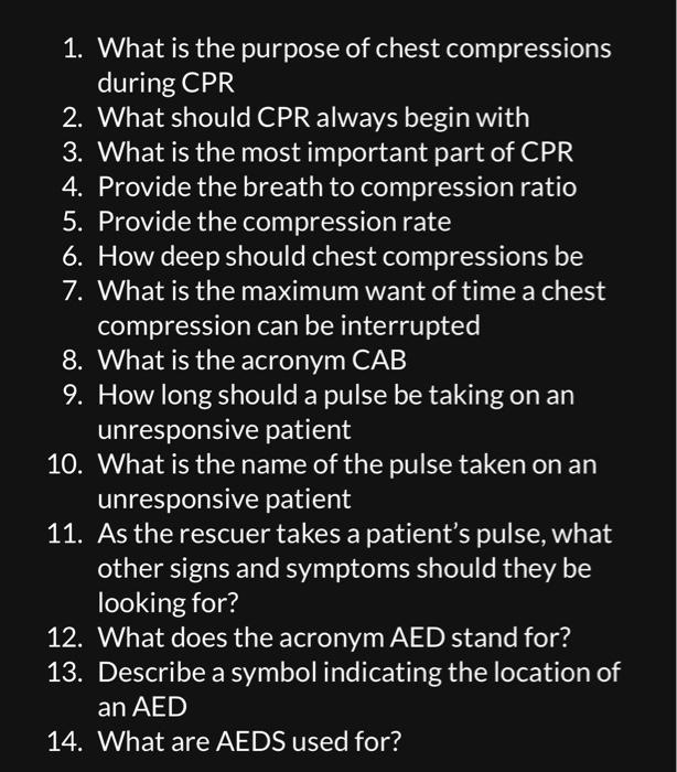 Solved 1. What is the purpose of chest compressions during