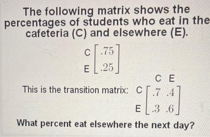 Solved The following matrix shows the ercentages of students | Chegg.com