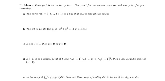 Solved Problem 4 Each part is worth two points. One point | Chegg.com