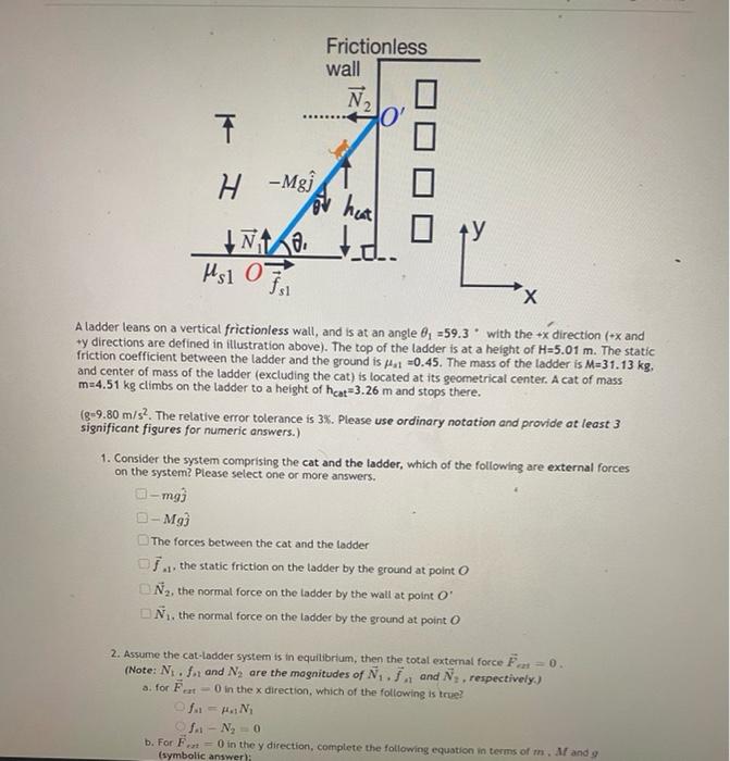 Solved Frictionless Wall N O 7 H Mgi I No Msi 7 U H A Chegg Com