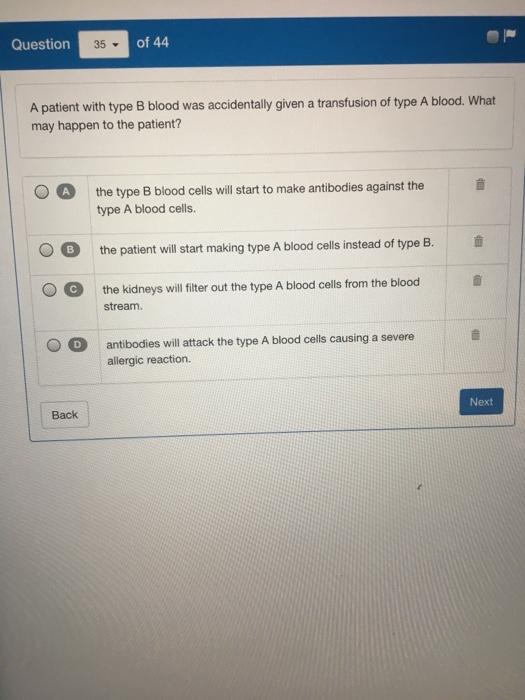 Solved Question 35 of 44 A patient with type B blood was | Chegg.com
