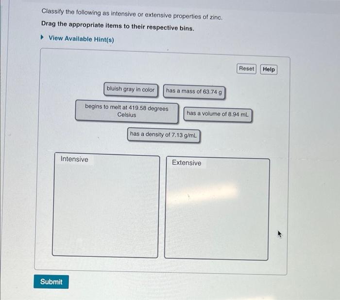 Solved Classify the following as intensive or extensive | Chegg.com