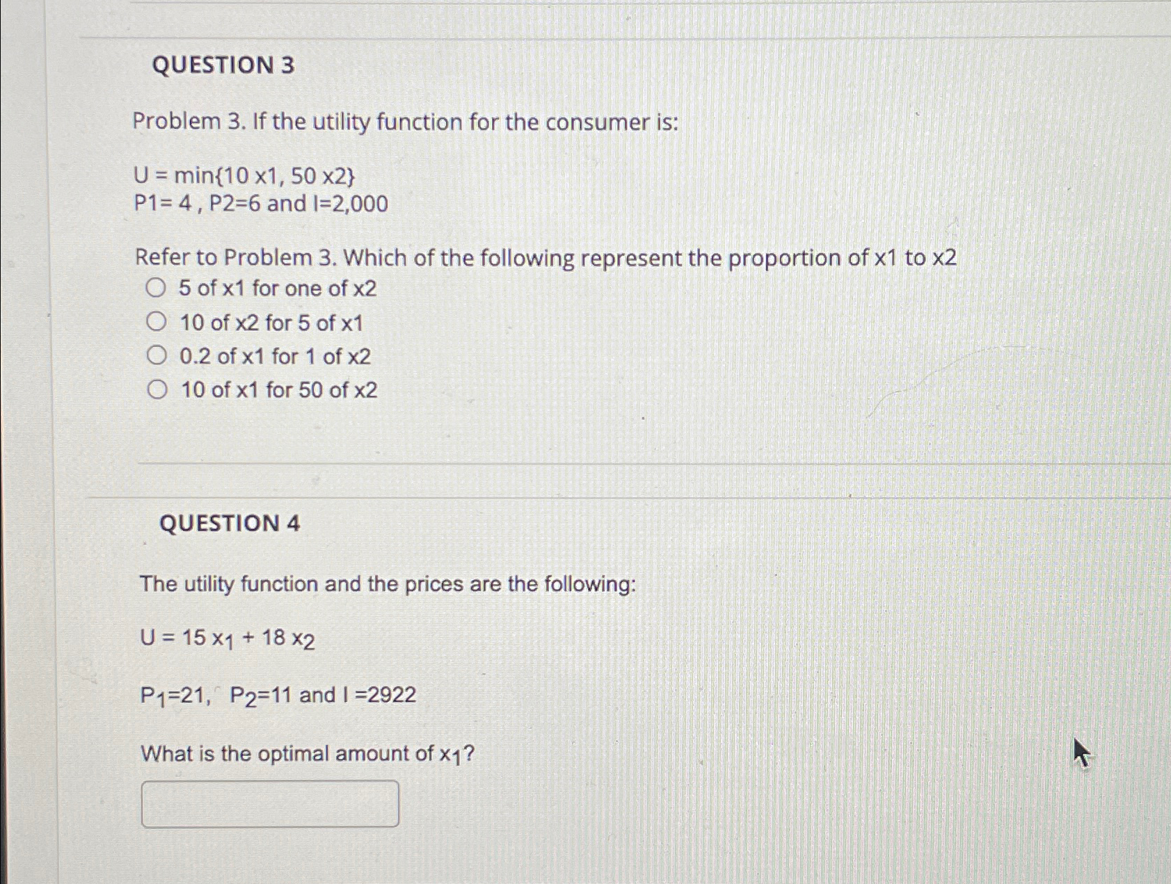 Solved QUESTION 3Problem 3. ﻿If the utility function for the | Chegg.com