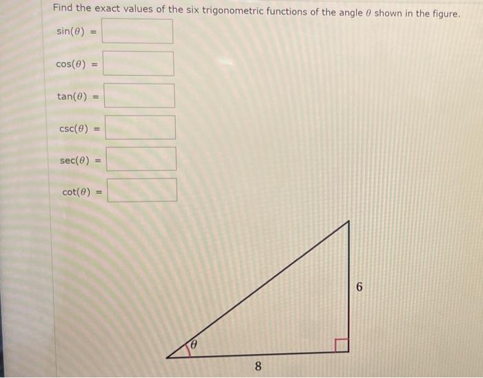 Solved Find the exact values of the six trigonometric | Chegg.com