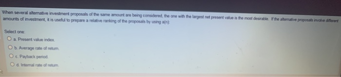 Solved The Present Value Index Is Computed Using Which Of Chegg Com