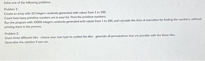 Solved Solve one of the following problems. Problem 1: | Chegg.com