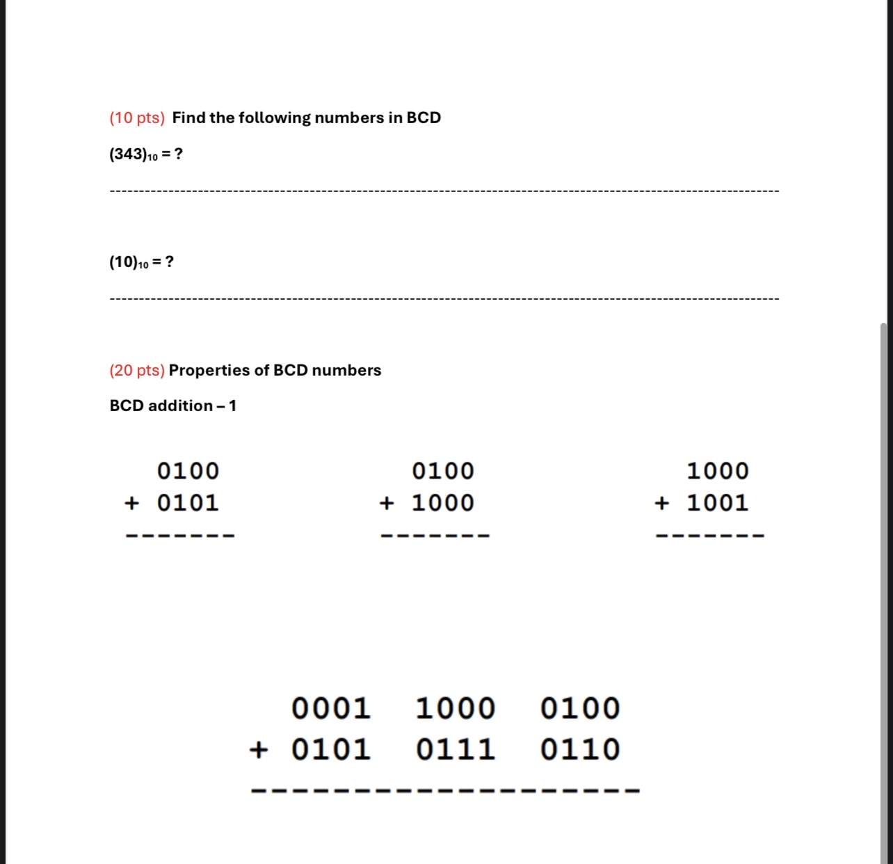 Solved (10 ﻿pts) ﻿Find the following numbers in | Chegg.com