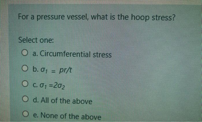 Solved For a pressure vessel, what is the hoop stress? | Chegg.com