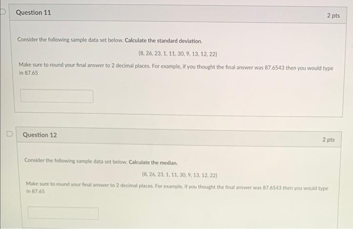 Solved Consider the following sample data set below. | Chegg.com