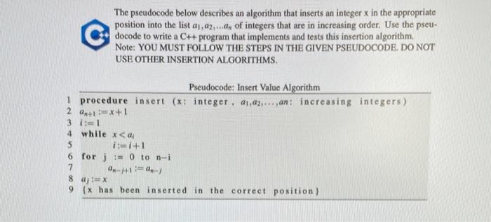 Solved The pseudocode below describes an algorithm that | Chegg.com
