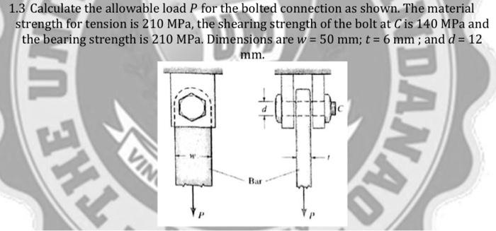 Solved 1.3 Calculate the allowable load P for the bolted | Chegg.com