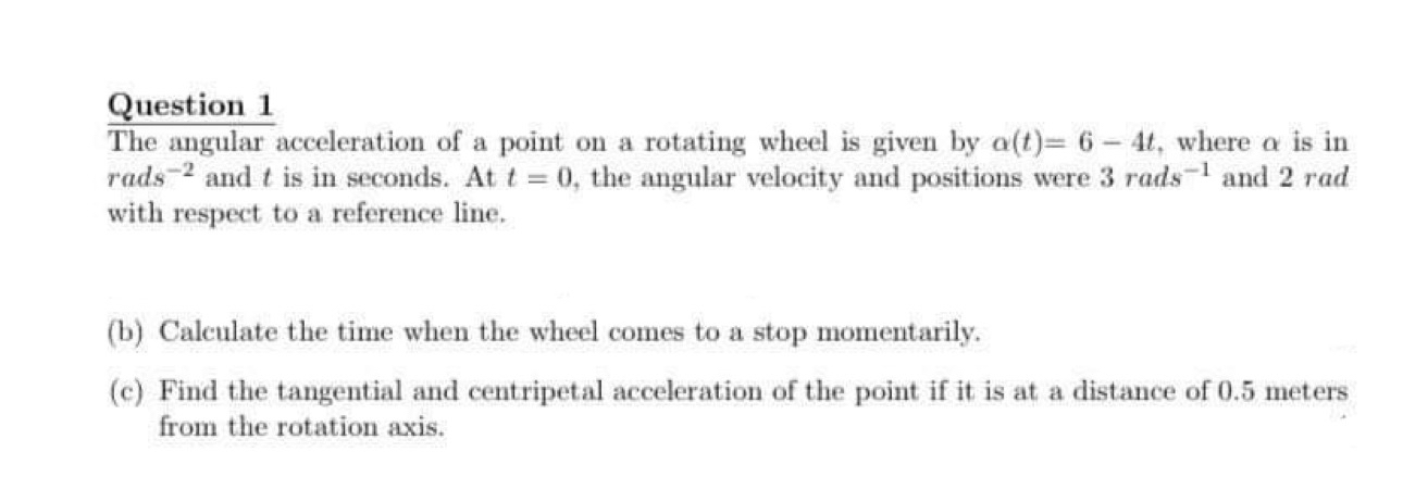 Solved Question 1The angular acceleration of a point on a | Chegg.com