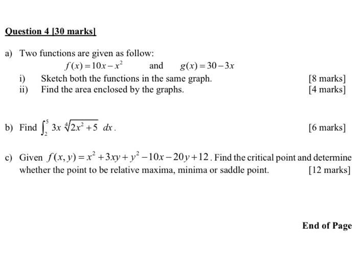 Solved Question 4 [30 marks] a) Two functions are given as | Chegg.com