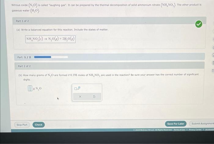 Solved Nitrous oxide (N2O) is called "laughing gas". It can | Chegg.com