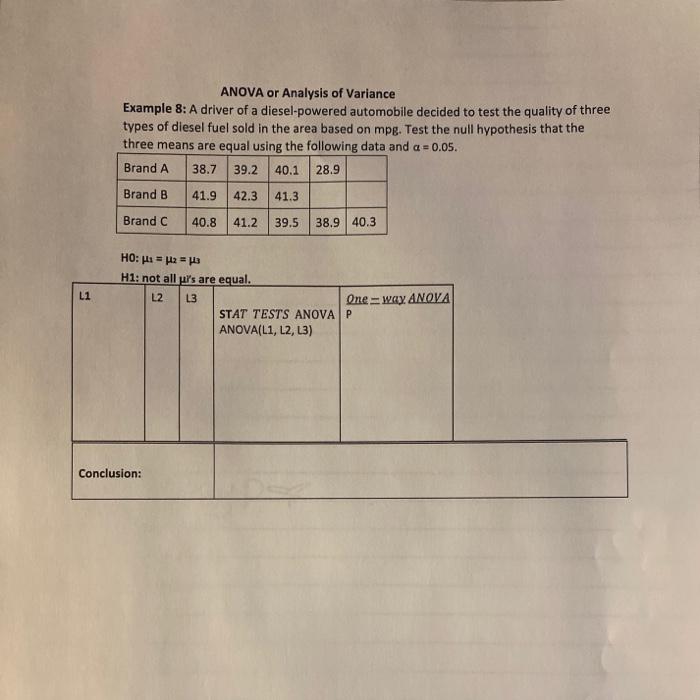 Solved ANOVA or Analysis of Variance Example 8: A driver of | Chegg.com