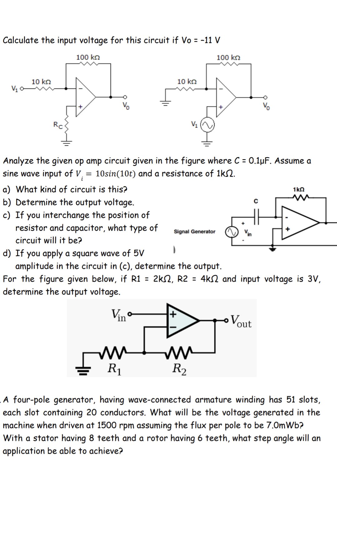 Solved Calculate the input voltage for this circuit if | Chegg.com