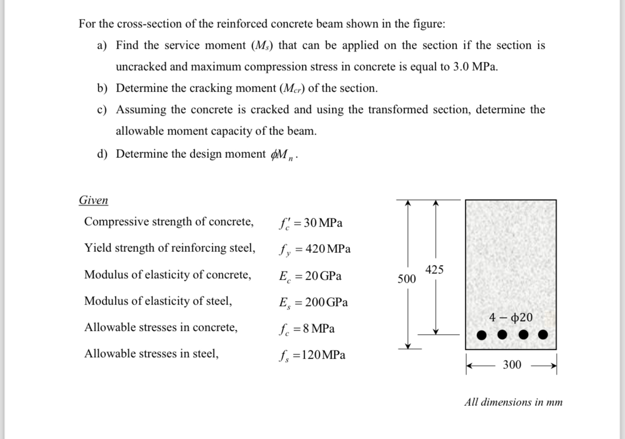 For the cross-section of the reinforced concrete beam | Chegg.com