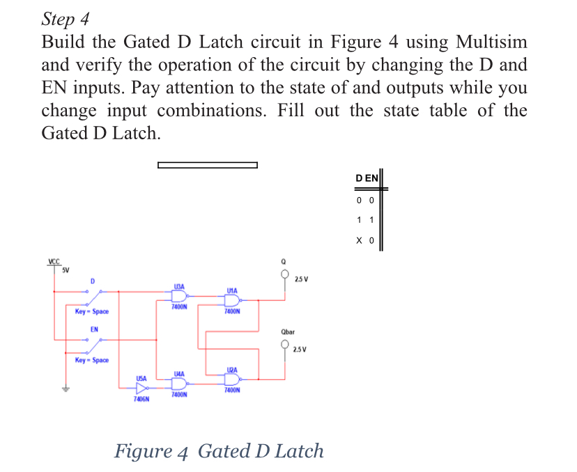 Solved Step 4Build the Gated D Latch circuit in Figure 4 | Chegg.com