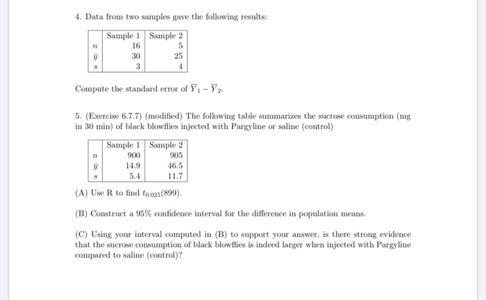 Solved 4. Data From Two Samples Gave The Following Results: | Chegg.com