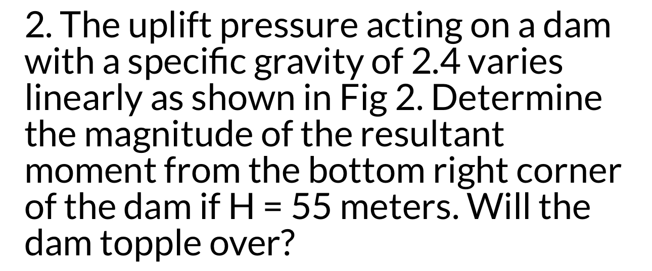 [Solved]: The uplift pressure acting on a dam with a specifi