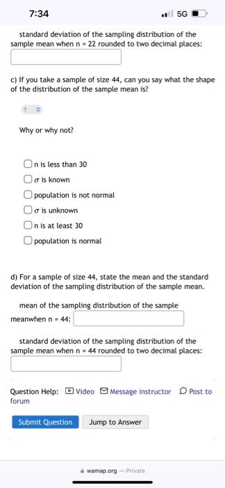 Solved standard deviation of the sampling distribution of | Chegg.com