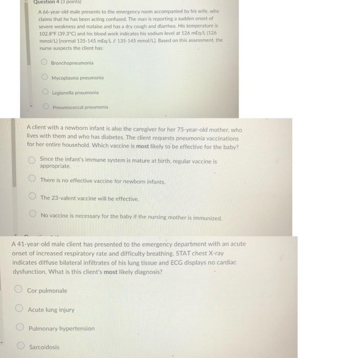 Solved Question 43 points) A 66 year old male presents to | Chegg.com
