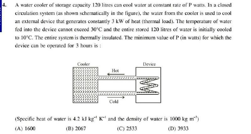 Solved 4. A water cooler of storage capacity 120 litres can | Chegg.com